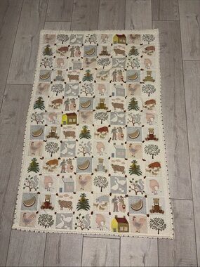 Baby quilt mother goose barnyard woodland animals Americana bear cotton brown 33